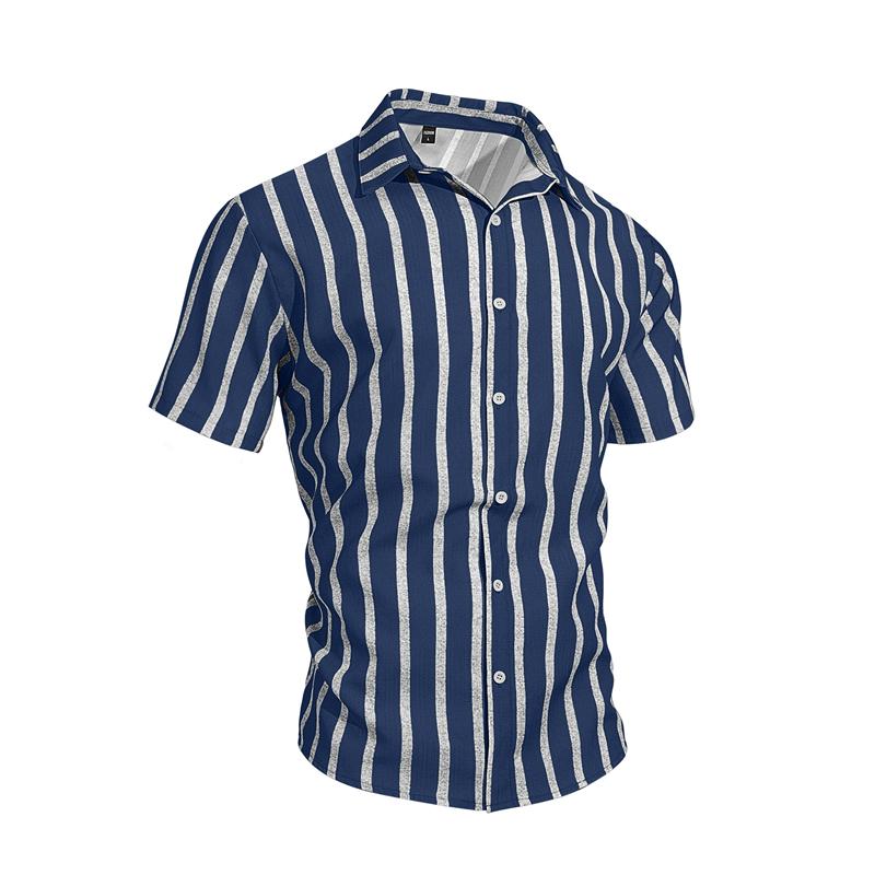Summer 2026 Men's Slim Fit Short Sleeve Shirt Collared Striped Beachwear Casual Fashion European Style