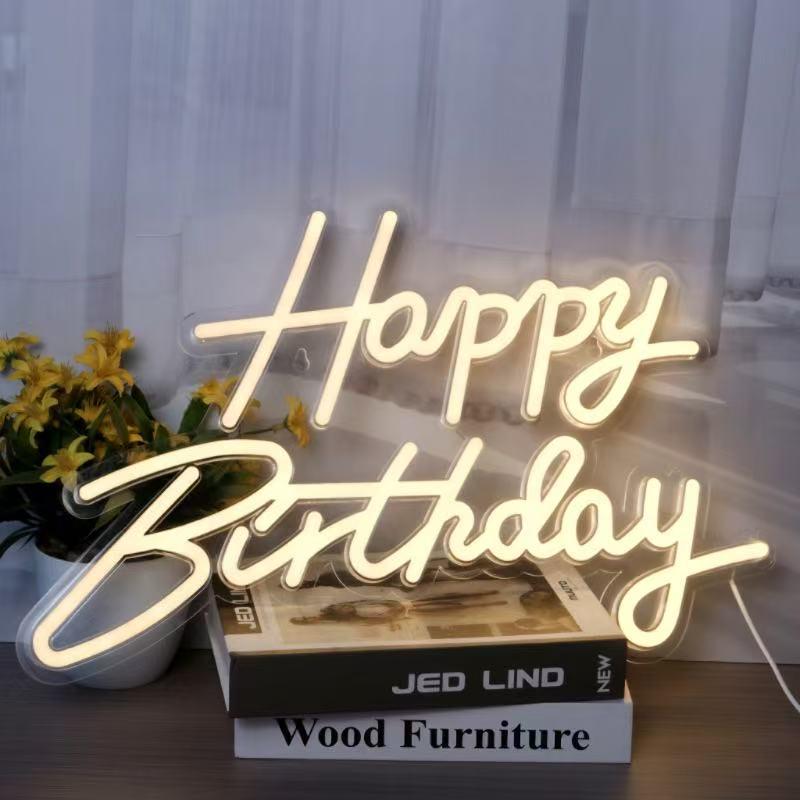 Happy Birthday LED Neon Sign - Acrylic Backplate Decoration Light