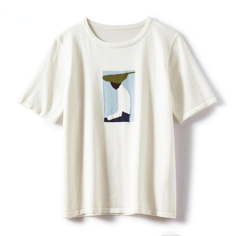 

Летняя модная хлопковая рубашка жаккардового переплетения, женские вязаные топы, белые футболки с круглым вырезом, базовая повседневная футболка для девочек B-048