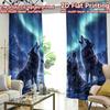 2D FLAT PRINTING 2pcs Curtains (Without Rod) Wolves Howling Under Aurora Print Chic Curtains Versatile Polyester Fabric Curtains