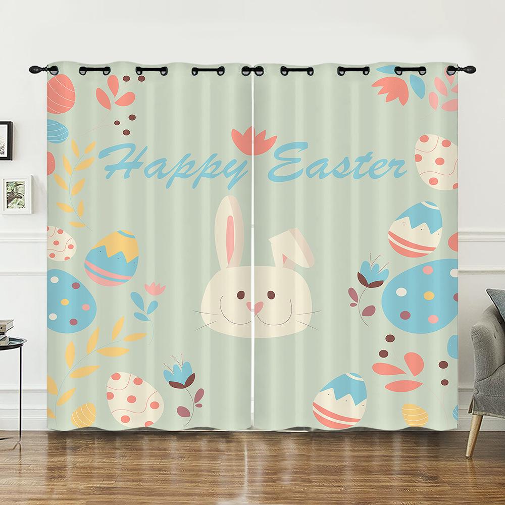 Curtains Animal Rabbit Egg Easter Curtain Digital Printing Blackout Curtain No Punching