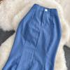High Waist Thin Medium And Long Split Hip Wrap Skirt Women's Summer Solid Color Versatile Slim Denim Fishtail Skirt