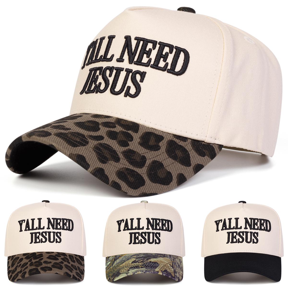 Freedom Outdoors Women's Black Unisex Y'all Need Jesus Embroidery Baseball Caps Spring Autumn Outdoor Adjustable Casual Hats Sunscreen Hat Sports Cap