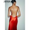 Zaprha 2025 Summer New V-neck Spaghetti Strap Backless Silk Satin Texture Long Sling Dress 3067213