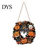 Halloween Theme Party Supplies Wooden Hollow Round Hanging Sign, Pumpkin Spider Web Haunted Ghost Bat Ornaments House Ornament with Hemp Rope, Festive