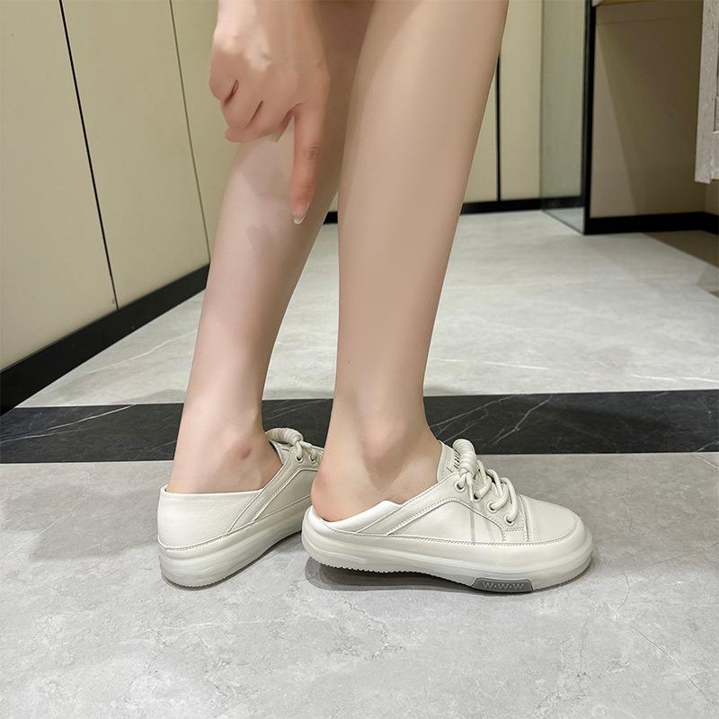 Leather Little White Shoes Women's Summer Two Wear Flat Bottom Breathable Casual Shoes Soft Sole Soft Surface Student Board Shoes Nurse Shoes
