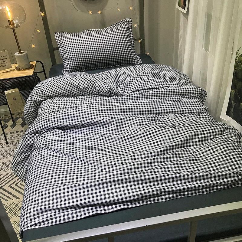 

Classic Gingham Bed Sheets Quilt Cover Four-Piece Student Dormitory Plaid Bedding L 100cm x 200cm Bed Sheets Little Haig