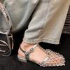Spot French Retro Gold Hollow Mesh Silver Beautiful Bag Head Sandals Women's Rear Empty Buckle Belt Low Heel Women's Single Shoes