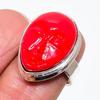 Natural Cameo Red Coral Gemstone 925 Sterling Silver Jewelry Ring Size 6 AR-16471