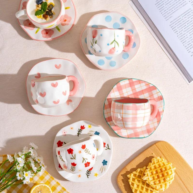 Handmade 300ML Cute Creative Irregular Ceramic Mug for Home Use Flower Clouds Mugs Coffee Cups Breakfast Milk Tea Gift Drinkware