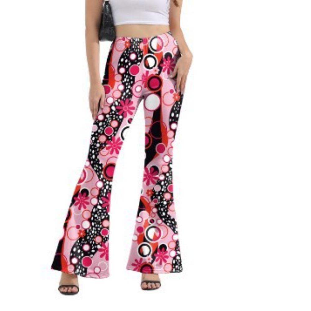 GMXIA Spring/Summer Trend Skinny Wrap Hip Retro Print Tide Micro Flare Trousers