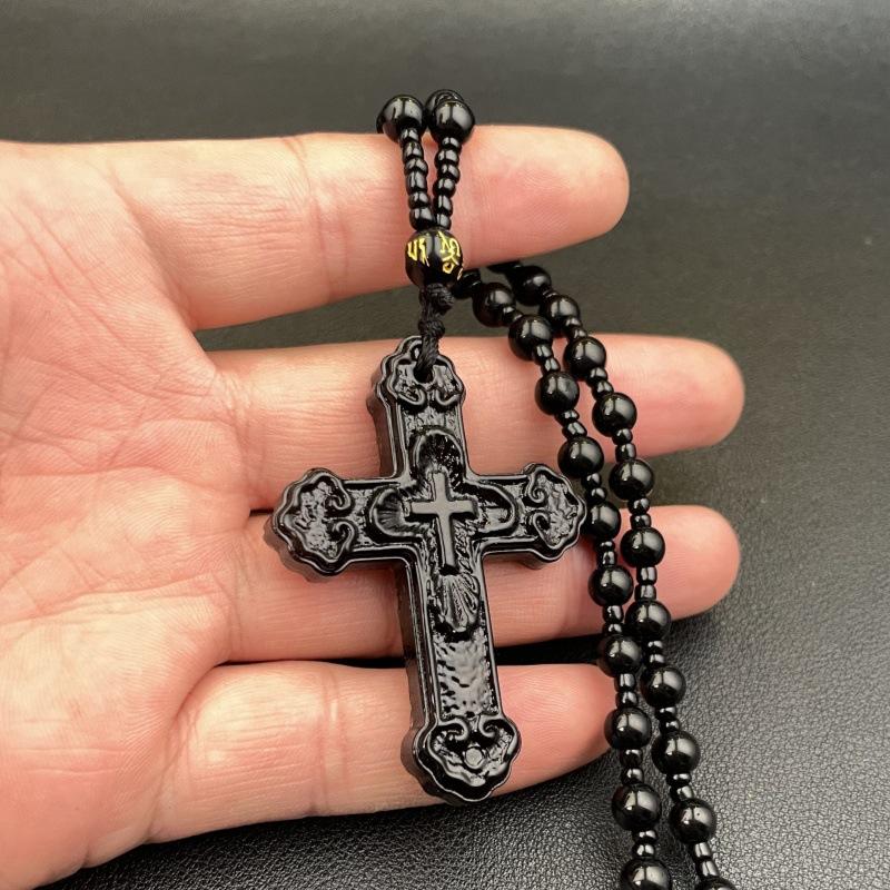 Imitation Green Jade Cross Pendant Necklace Hand-Carved High Quality Non-Irritating Jewelry for All Age Groups Gifting
