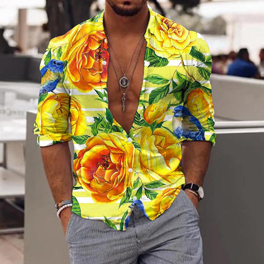Herren Blumenhemd Tropic Leaf 3D-Druck Hemden Männer Mode Hawaiihemd Lässige Strand Kurzarm Bluse Herren Revershemd Junge