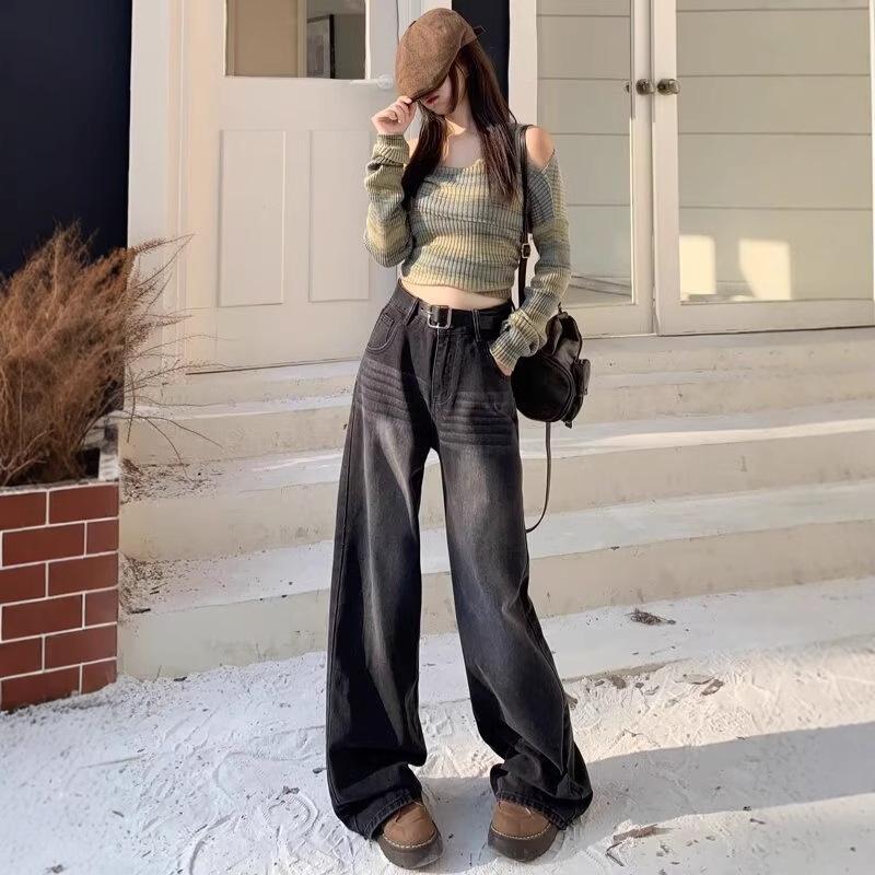 

Women s Trendy Loose Wide-Leg Jeans for Spring and Summer Large черный серый