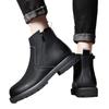Winter Black Leather Boots for Men Boots Warm Zipper Boots Men's Business Shoes Casual High Top Shoes Man Ankle Boots Round Head