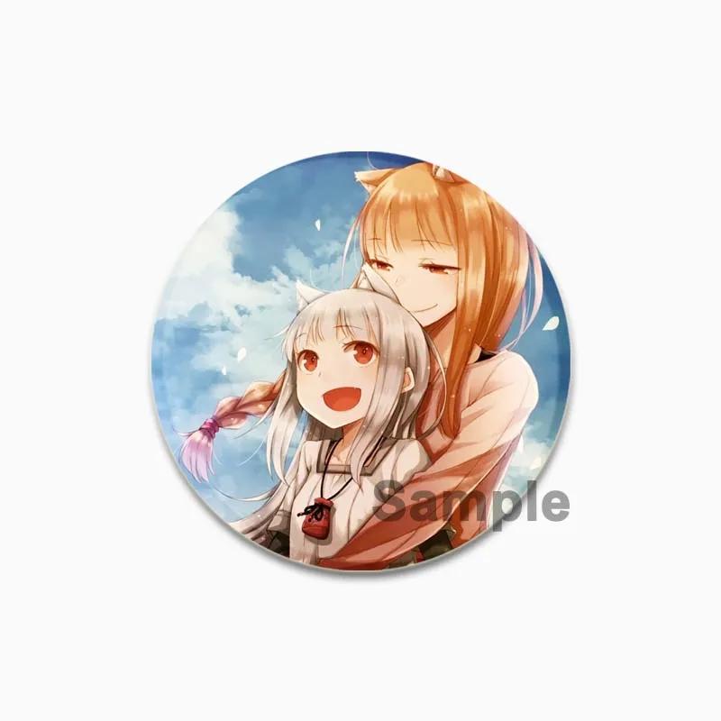 32/44/58mm 58mm Kurafuto Rorensu Horo Badge Cute Anime Wolf Brooches Handmade Platic Lapel Pin for Clothes Hat Backpack Jewelry Accessories