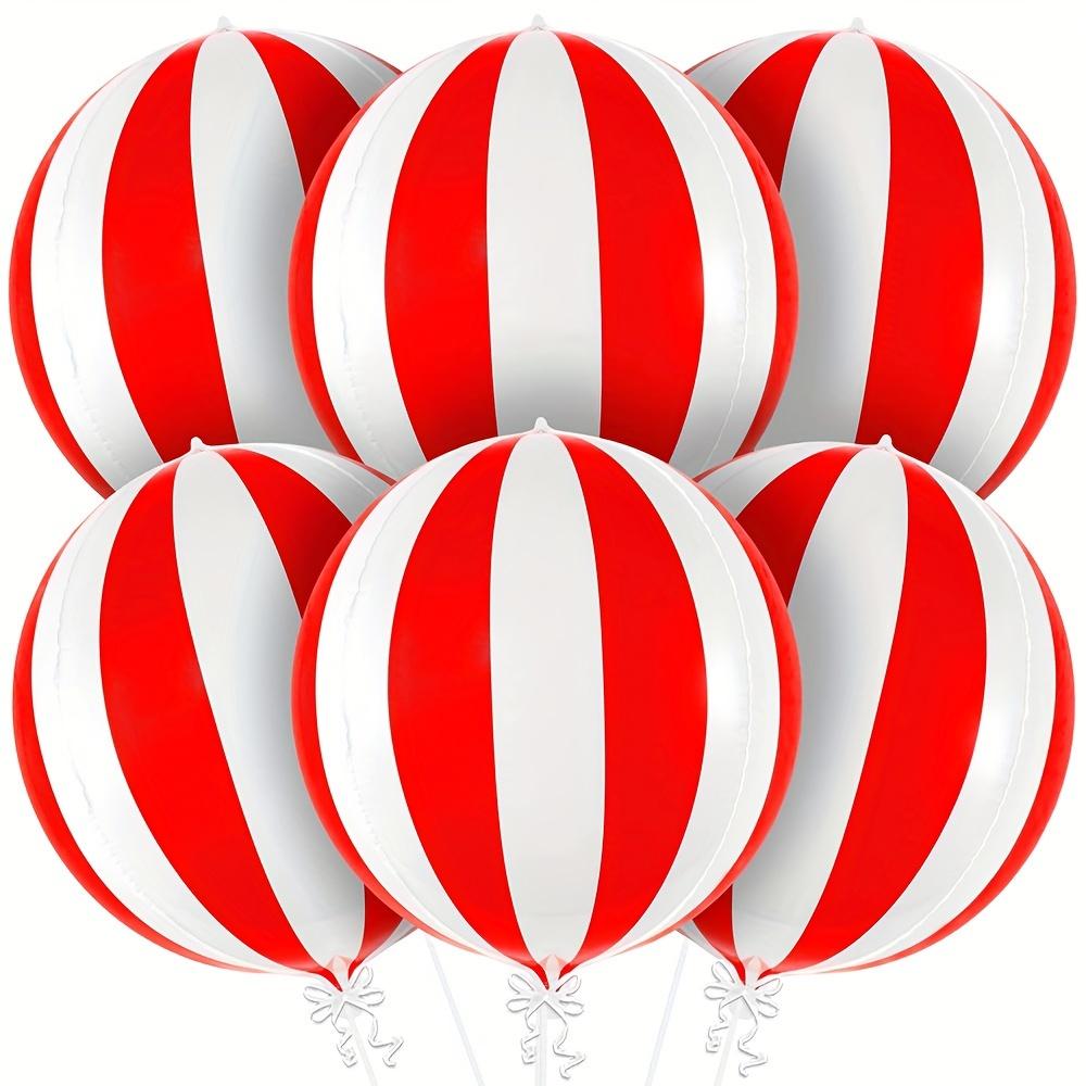 6-Pack of 22-Inch 4D Orange and White Striped Round Aluminum Foil Balloons, Suitable for Birthday Parties, Carnival Celebrations, Other