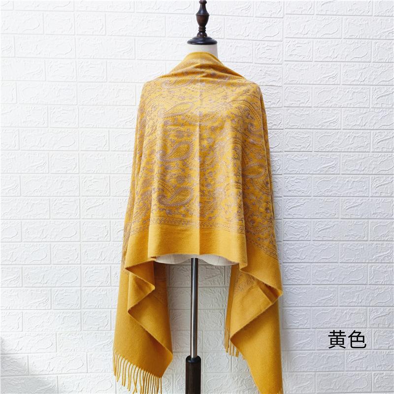 Paisley Flowers Embroidery Cashmere Scarf Women Winter Pashmina Tassel Shawl Elegant Ladies Thicken Warm Blanket Scarves Wraps