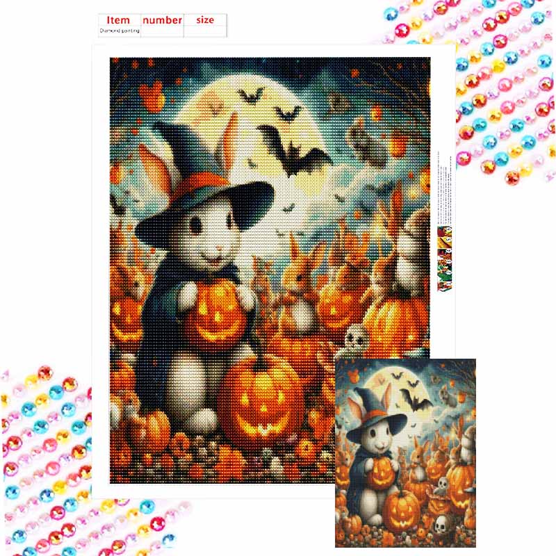 Halloween Rabbit Witch Pumpkin Diamond Painting Mosaic Art Kit Handmade DIY Home Decoration Round 20x30cm