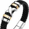 Men' Leather Bracelet Black Braided Gold Silver Gift Thick