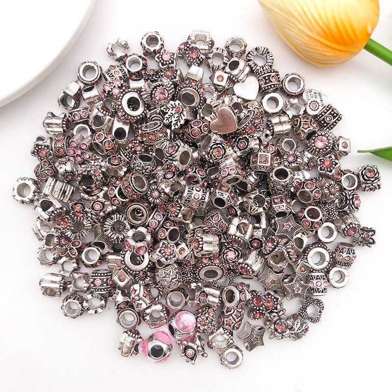 10pcs Colorful Antique Silver Rhinestone Spacer Beads Large-Hole Crystal Glass European-Style Beads for DIY Snake Chain Jewelry
