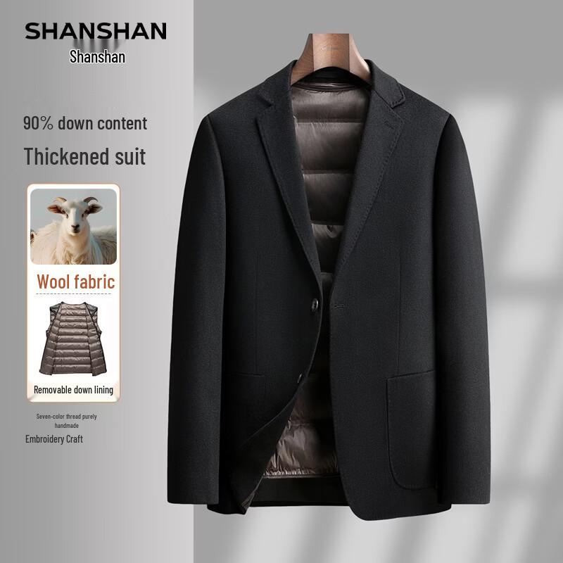 SHANSHAN Men s Winter Wool Blend Suit Jacket with Detachable Down Liner 48 175/92A