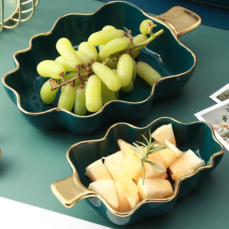 Nordic Light Luxury Plate Aufbewahrungsteller Home Creative Frühstücksteller Geschirr Golden Edge Doppelohrteller Küchenbedarf