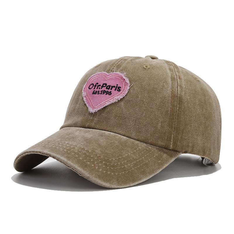 Korean Hat Women's Fashion Autumn and Winter Love Embroidery Washed Baseball Cap Pink Cap Retro Couple Visor