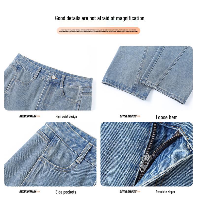 Handu Yishe Women's High-Waist Loose Fit Denim Cargo Pants