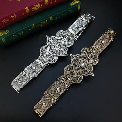 Chic Caucasus Women Belt Bride Wedding Jewelry Turkey  Abaya Dress Belt Metal Flower Waist Chain Stage Props Jewelry
