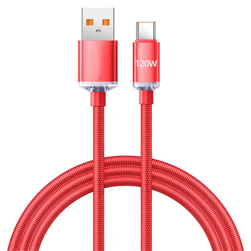 

120 Вт 6A Super Charge Cable 1M USB-Type-C Data Cable Быстрая зарядка для Huawei Xiaomi Phone Line Быстрая зарядка красный