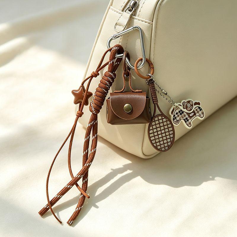 Yogodlns Trendy Leopard Print Mini Purse Keychain Bag Pendant Accesories for Backpack Maillard Braid Rope Charm Decor Accessories