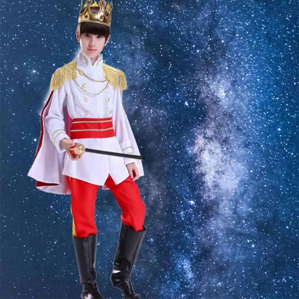 Role Playing Prince Cosplay Dress Suit King Prince Kid Crown Cane Party Costume  Children