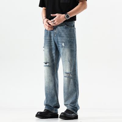 Japanese Retro Loose Wide-leg Ripped Jeans Men's Summer Korean Version of High-grade Daddy Pants