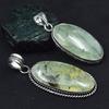 925 Sterling Silver Pendant Pear-Oval 141.05 Ct Pair CERTIFIED Green Prehnite AR-1737
