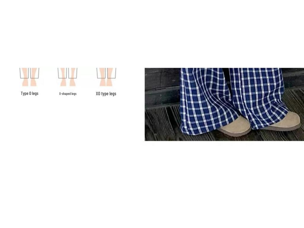 Lu Si Blue Plaid High-Waist Loose Straight-Leg Petite Women's Summer Pants, XS