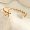 GEMCHIC Women's Summer Fashion Stainless Steel Cuff Bracelets 18K Gold Plated Open Bangle Floral Geometric Beach Jewelry