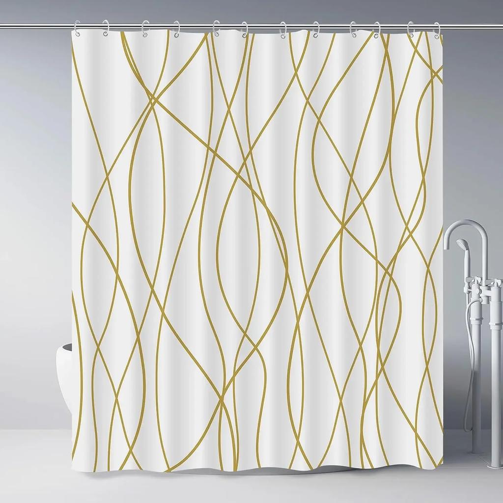 Modern Black And White Striped Corrugated Fabric Bathroom Shower Curtain,  Gradient Stripe, Bathroom Decorative Shower Curtain