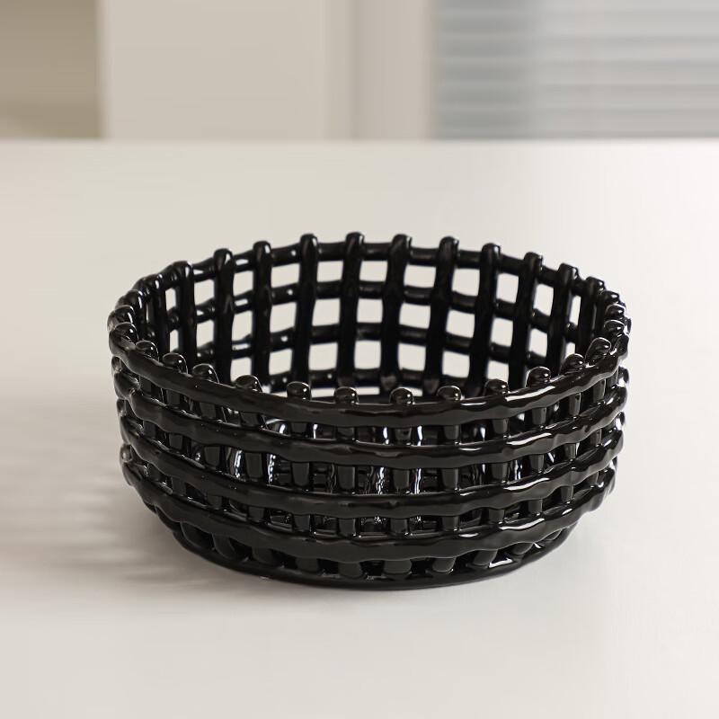 Large Black Ceramic Fruit and Snack Basket