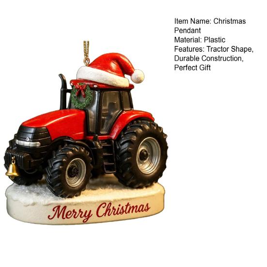 1/3Pcs Christmas Pendant Tractor Wearing Xmas Hat Charm Ornament Snowy Roof Farmhouse Holiday Style Hanging Ornament