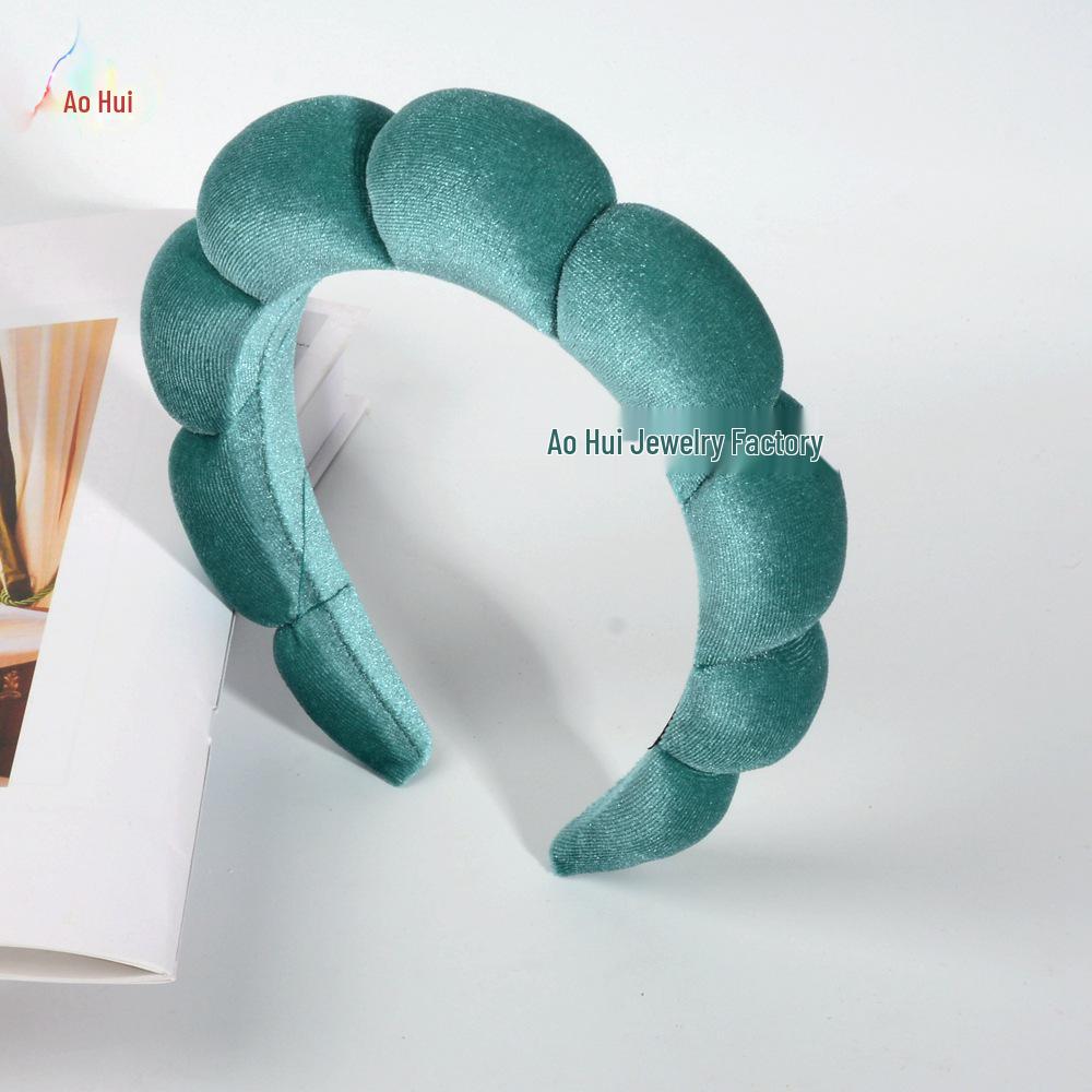 Bandeau Spa Velours Or - Cerceau Éponge Haut Crâne Tendance pour Maquillage et Soin de la Peau.