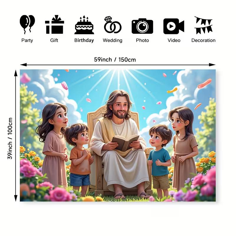 2D Jesus and Children Background Cloth Christian Faith Wall Hanging Tapestr