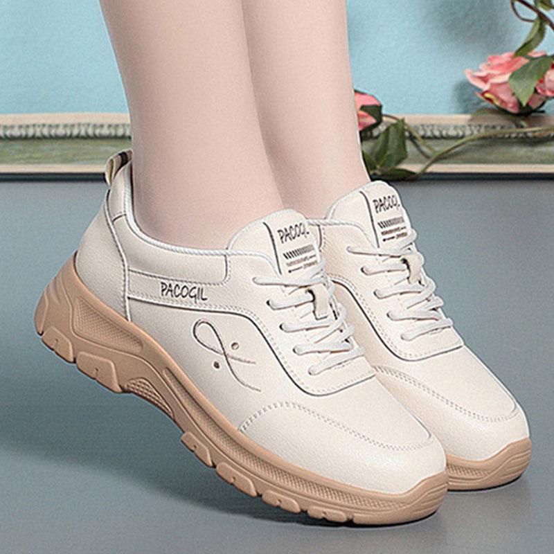 Fashion Thick-Soled Casual Sneakers For Women In Spring Autumn Middle-Aged Women's Versatile Travel White Shoes Soft Sole Mother's Shoes