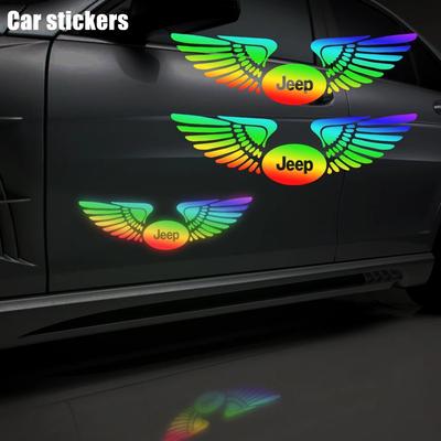 1PCS Laser Colorful Vinyl Car Sticker For Renegade Wrangler Grand Reflective Wing Decal Auto Window Motorcycle Accessories