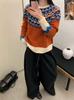 Women's Retro Fair Isle Color Block Wool Sweater for Autumn/Winter 2026
