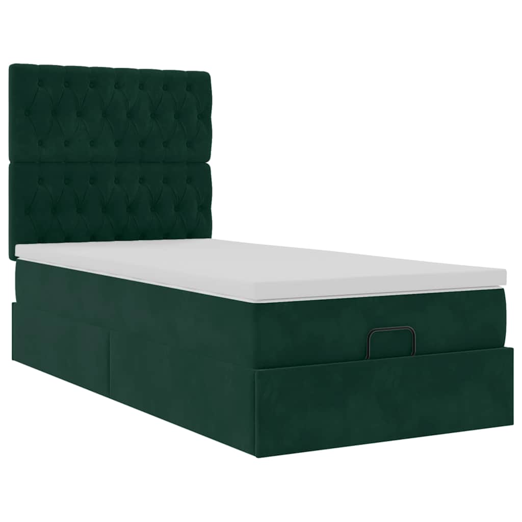 Ottoman Bed with Mattress Dark Green 90x200 Cm Velvet