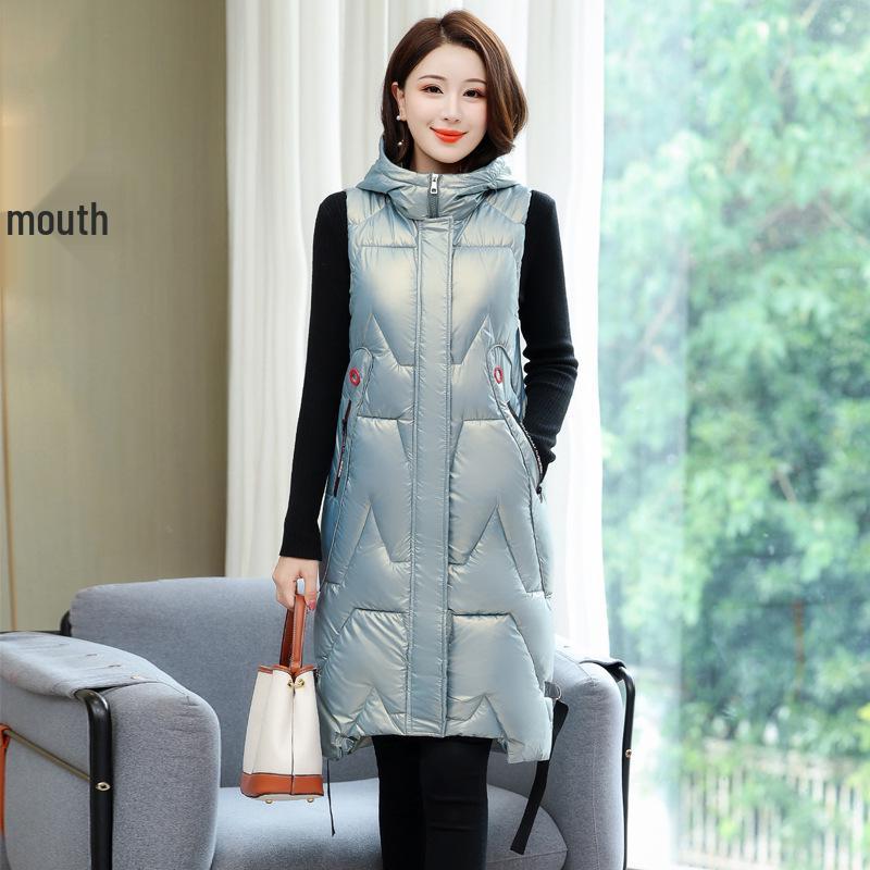 

Бавовняний жилет середньої довжини з глянцевим покриттям для жінок, великого розміру, зимова куртка без рукавів XL (for 115-135 jin) зелений