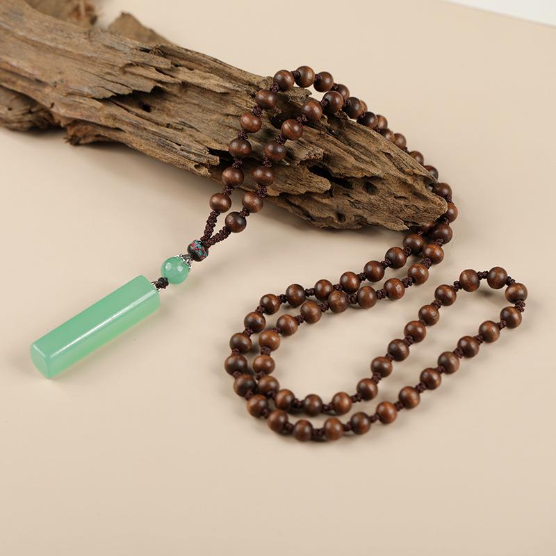 Vintage Dongling Jade Pillar Necklace Crystal Pendant Mahogany Sweater Chain Women's Simple Pendant Cotton and Linen Accessories