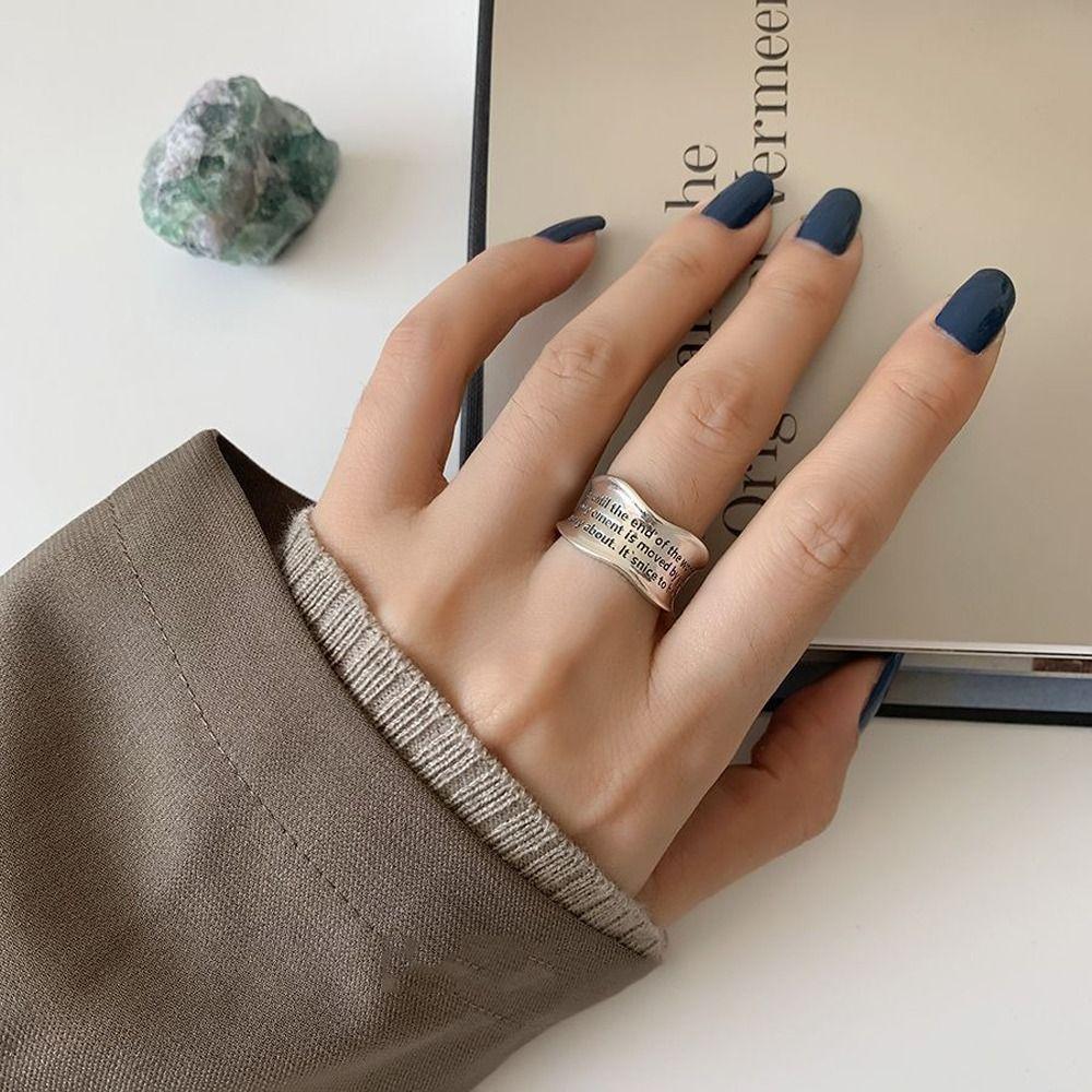 Ring Letters Carving Niche Design Fashion Jewelry Women Opening Ring Vintage Ring Korean Style Ring