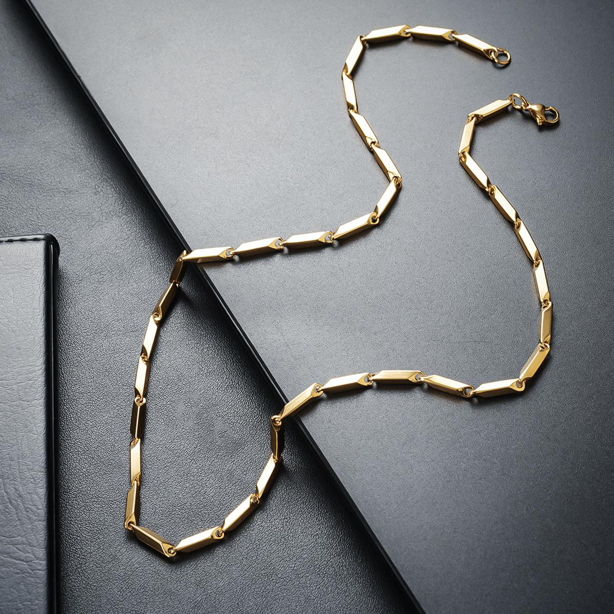 Titanium steel bamboo-shaped diamond necklace for